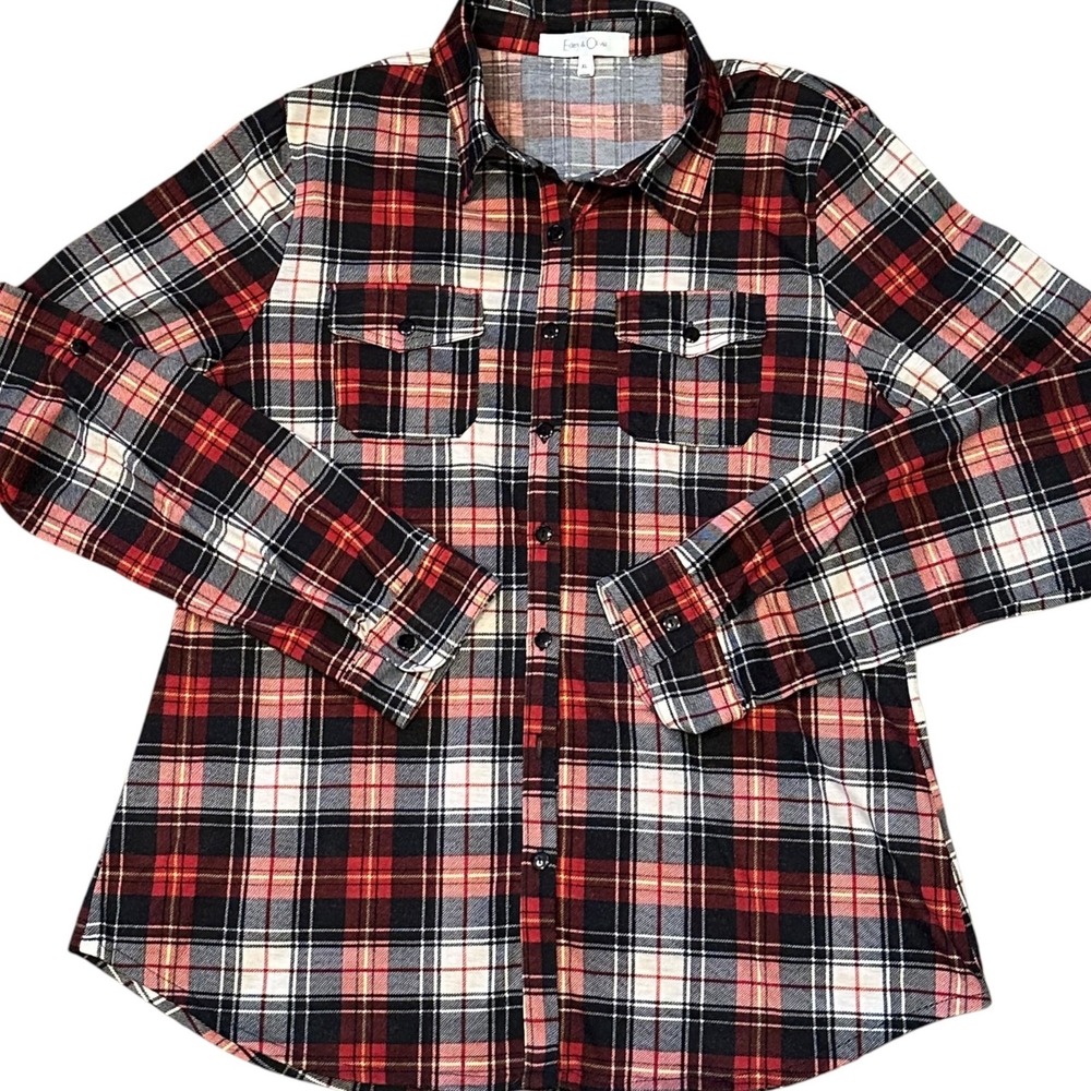 Eden & Olivia Plaid Shirt Women XL Red White Black Good Button Front Long Sleeve